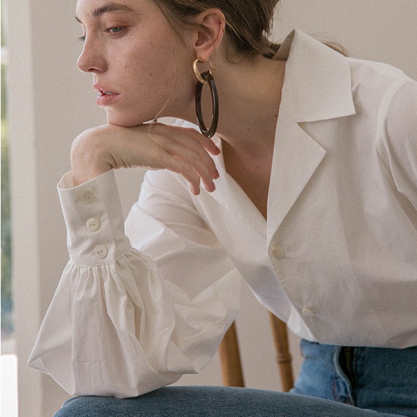 SUXI Áo Sơ Mi Tay Dài Phồng Màu Sắc Trơn Cổ Điển Thời Trang Cho Nữ