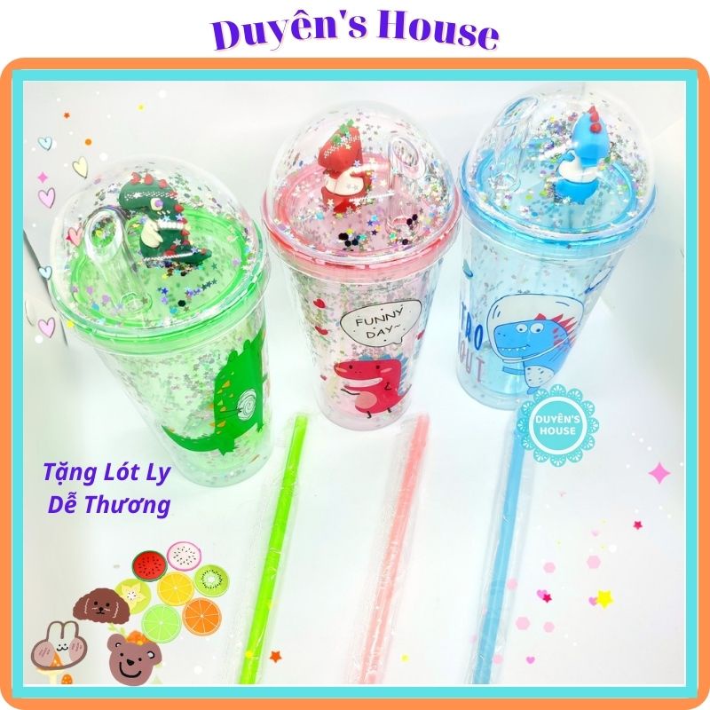 Bình Nước Giữ Nhiệt, Ly Khủng Long Kim Tuyến 3D Dung Tích 380ml Họa Tiết Dễ Thương - P072