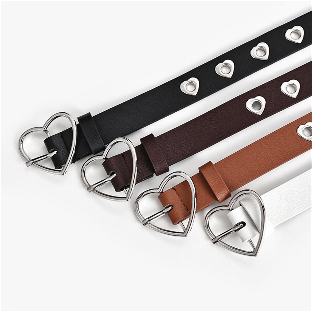 Thắt Lưng Da Pu Khóa Kim Loại Hình Trái Tim Nhiều Màu Thời Trang Cho Nữ