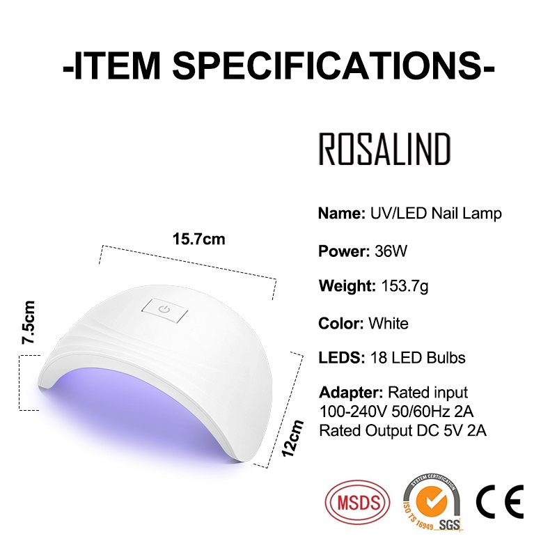 Đèn LED UV hong khô móng tay ROSALIND 18 bóng 36W Nail để thể hiện sự quyến rũ của ngón tay của bạn