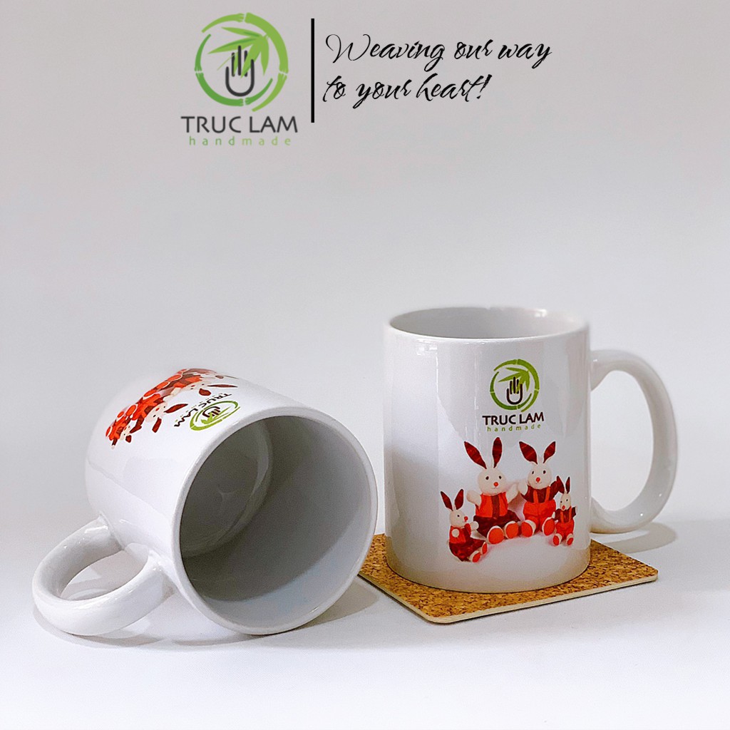 Cốc Sứ Bát Tràng Có Quai In Hình Gia Đình Thỏ - Trúc Lâm Handmade