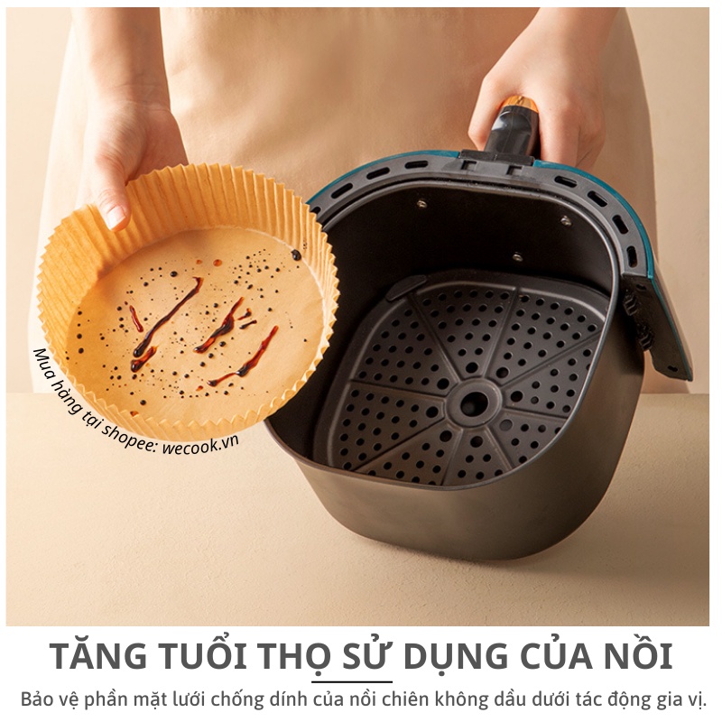 Set 50 khay nướng nồi chiên không dầu - Giấy nến lót nồi chiên không dầu, lò nướng, vỉ hấp hình tròn không lỗ