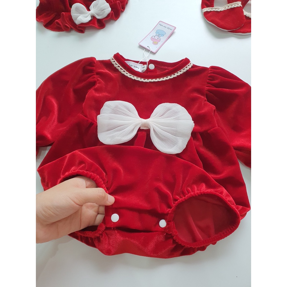 Body nhung đỏ thu đông cho bé TẶNG KÈM MŨ VÀ GIÀY VẢI