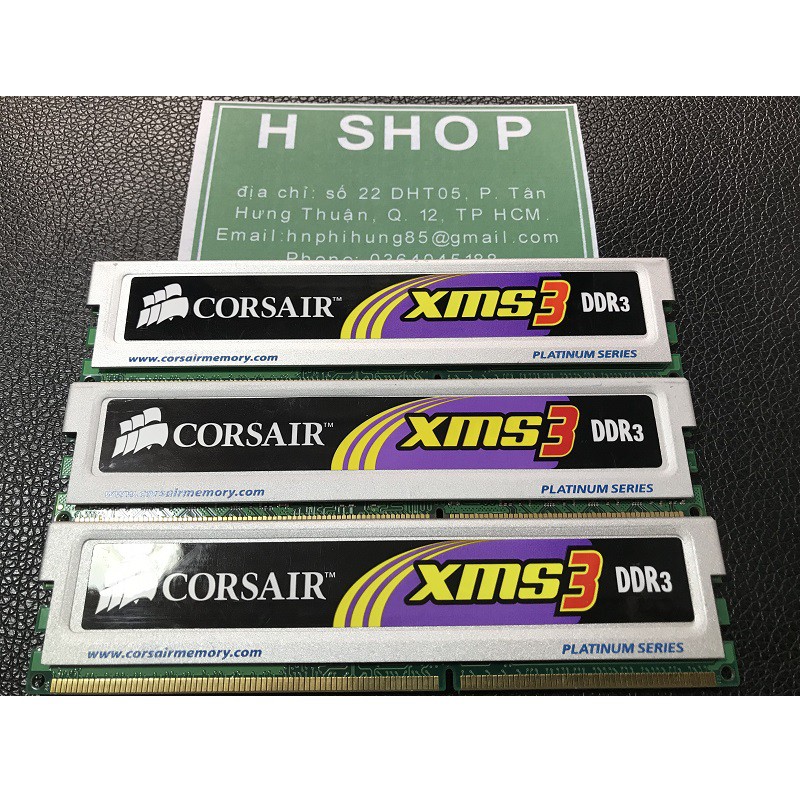 Ram 4Gb DDR3 bus 1333 - 10600U, Kit 4gb (2x2gb), ram tản nhiệt bộ hiệu CORSAIR, tháo máy chính hãng, bảo hành 3 năm