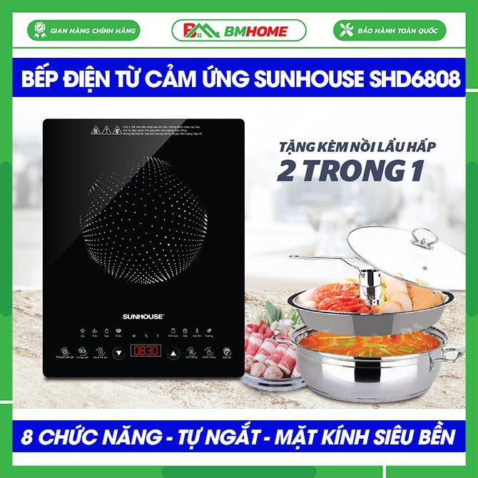 Bếp điện từ cảm ứng SUNHOUSE SHD6808, bếp điện từ Sunhouse chế độ nấu đa dạng, có hẹn giờ, tự ngắt an toàn- BH 12 tháng