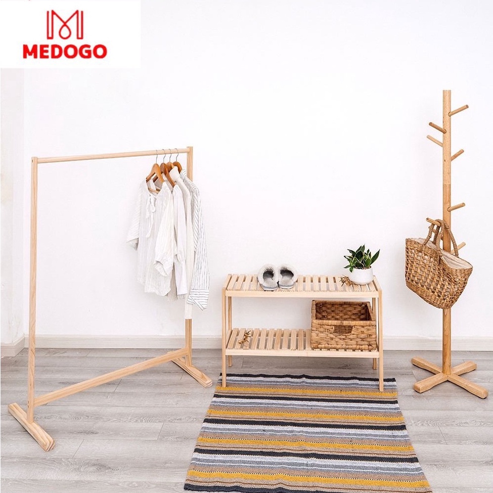 Giá gỗ MEDOGO treo quần áo, giá móc gỗ