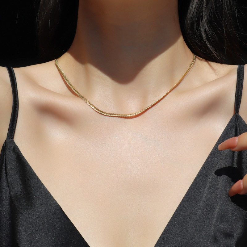 Dây chuyền mạ vàng nữ dây dẹp mắt xích trơn 4 mm không đen gỉ