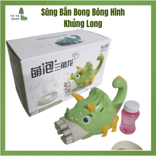Súng bắn bong bóng 10 nòng hình khủng long 3 sừng , súng bắn bong bóng chạy pin thổi cực mạnh kèm lọ dung dịch an toàn