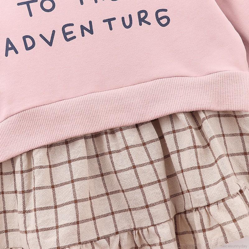 Đầm dài tay phối họa tiết ca rô đáng yêu dành cho bé gái