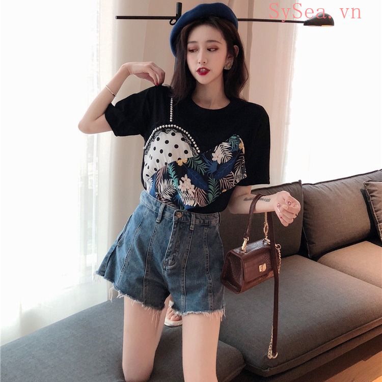 Áo thun nữ tay ngắn dáng rộng phong cách Hàn Quốc