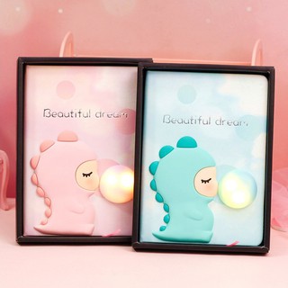 Sổ tay lưu bút, sổ note khủng long kèm đèn led siêu cấp dễ thương