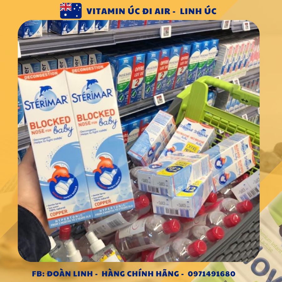 Xịt muối biển Sterimar cá heo 100ml, Xịt mũi cá heo màu cam và vàng cho trẻ sơ sinh Sterimar, Hàng chuẩn Pháp, Date Xa