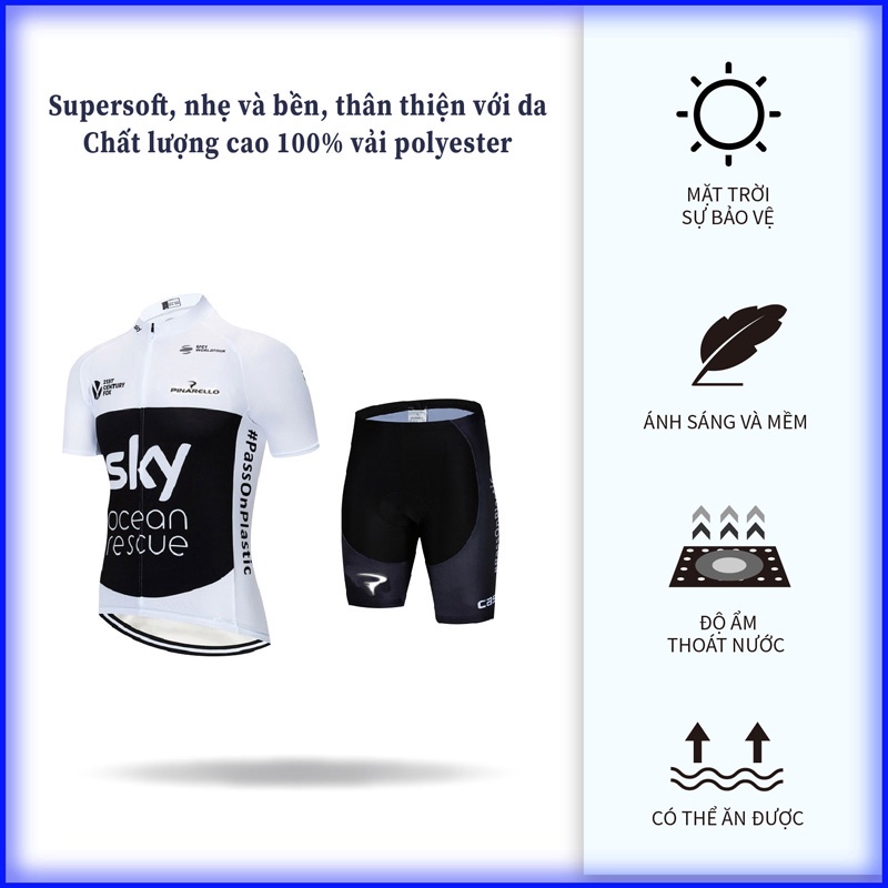 SKY Phong cách mới Thoải mái thoáng khí Quần áo đi xe đạp Pro Team Nam Màu trắng Tay ngắn Tay áo Bộ Áo đua Xe đạp