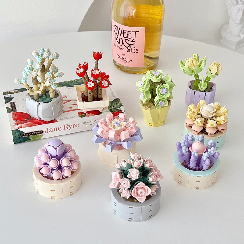 Khối Xếp Hình Bó Hoa Sáng Tạo DIY Dành Cho Trang Trí