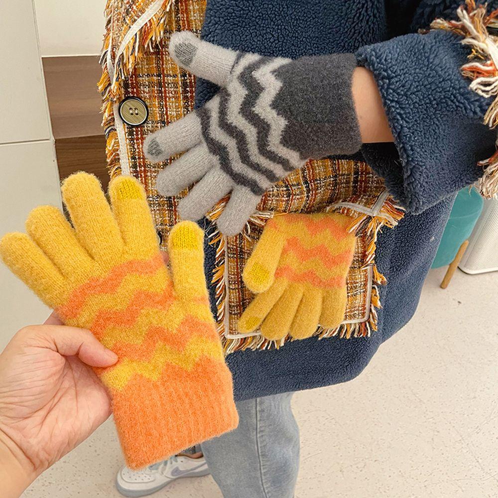 Găng Tay Len Lông Cừu Dày Dặn Hình Sóng Biển Dễ Thương Có Thể Chạm Màn Hình Cảm Ứng