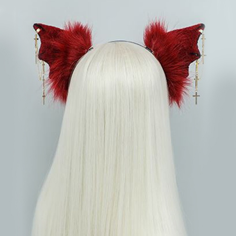 Băng Đô Cài Tóc Hình Tai Dơi Phối Lông Độc Đáo