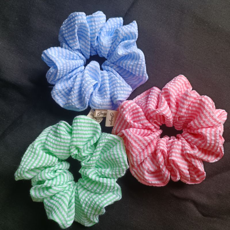Cột tóc, scrunchies thô xốp kẻ nhà Jendyciii