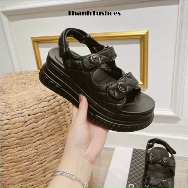 DÉP SANDAL NÂNG ĐẾ TĂNG CHIỀU CAO 6CM NỮ 2 QUAI ĐẾ BÁNH MỲ KHOÁ NHỎ
