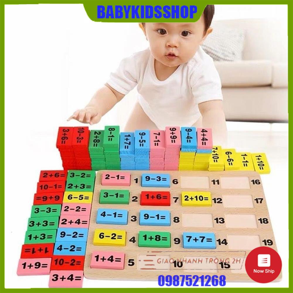 Đồ chơi Bộ học Toán kiêm chơi Domino 110 chi tiết gỗ thông cứng cáp, an toàn cho bé