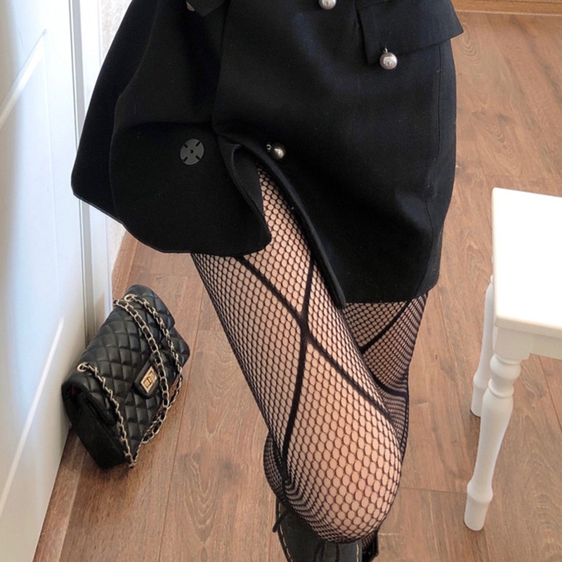 Xiangbao Quần Tất Lưới Đen Họa Tiết Kim Cương Hình Thoi Cho Nữ