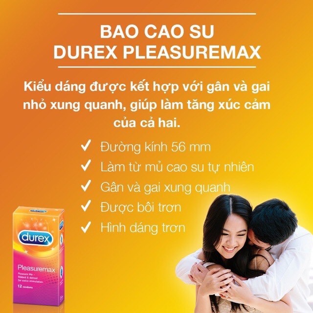 [MỎNG HƠN – NHIỀU GAI HƠN] Bao cao su Durex Pleasuremax có Gai và mỏng hơn - Số lượng 12 cái/ 1 hộp bcs
