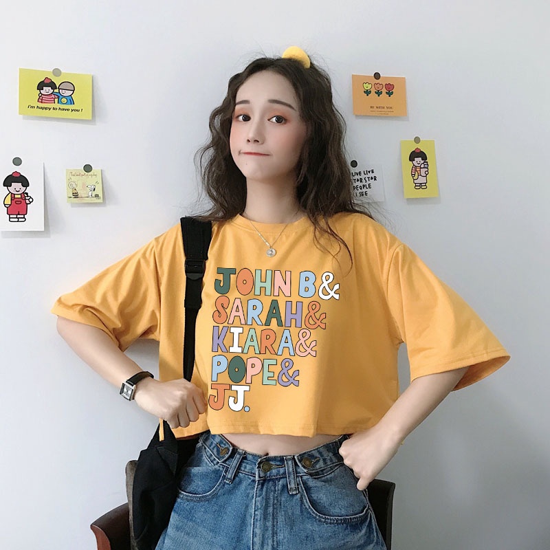 Áo Thun Crotop Form Rộng Tay Ngắn In Chữ JONH SARAH KIARA POPE Ulzzang Style Hàn Quốc TTT0137