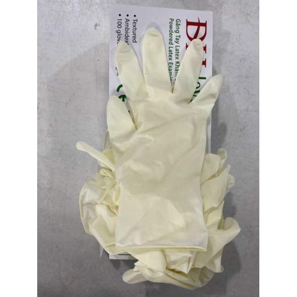Găng tay cao su y tế có bột DH Gloves găng tay latex cao su thiên nhiên dùng trong spa thẩm mỹ, nha khoa, phun xăm