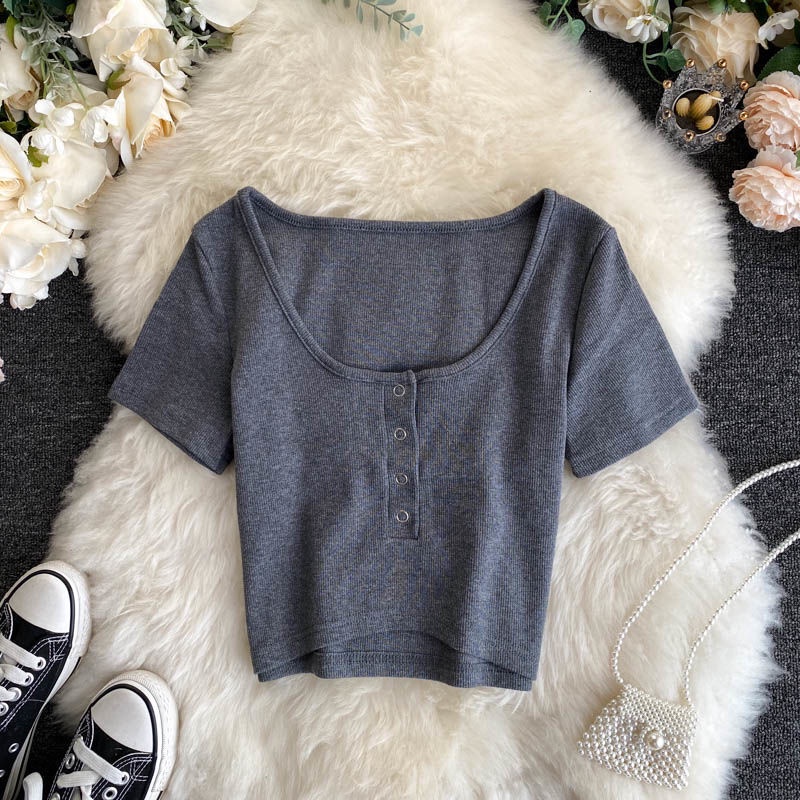 Áo thun BH tay ngắn màu sắc đơn giản phong cách Hàn Quốc