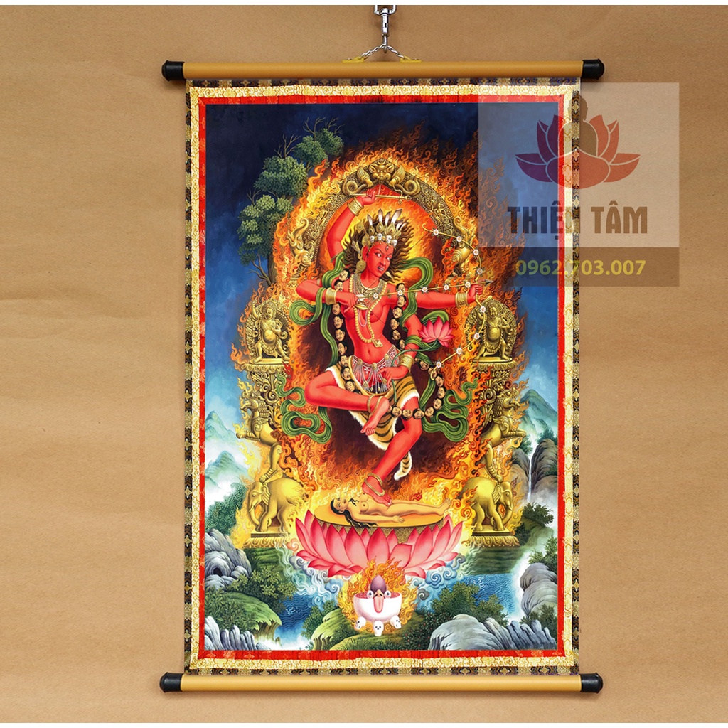 Tranh Tác Minh Phật Mẫu Tara Đỏ 40x60cm chất liệu vải phủ bóng cao cấp dày dặn
