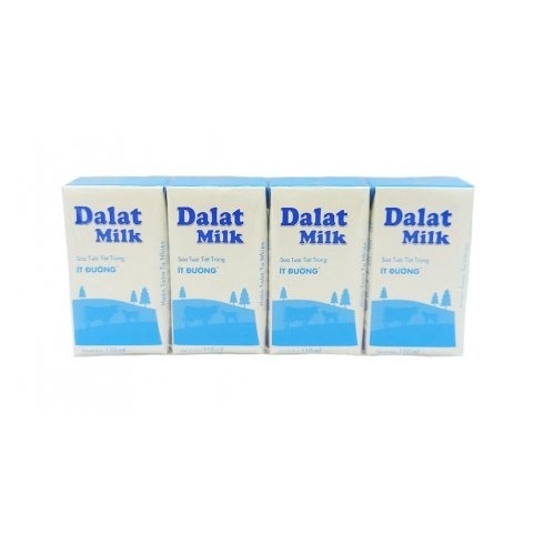 Sữa Dalatmilk Tiệt Trùng Có Đường/ Ít Đường/ Không Đường Vỉ 4 Hộp * 180ml - 110ml