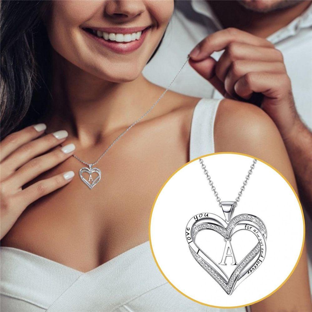HS Vòng cổ Mặt Trái Tim Khắc Chữ Dainty Initial Cubic
