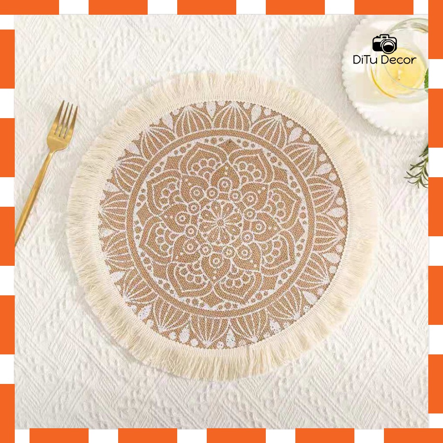 Thảm đay tròn tua rua, thảm lót bàn ăn, decor chụp ảnh trang trí - DiTu Decor