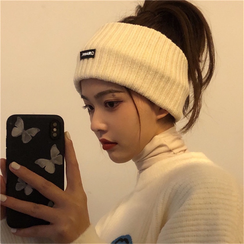 Băng đô len bản rộng phối họa tiết chữ phong cách Hàn Quốc cá tính trẻ trung