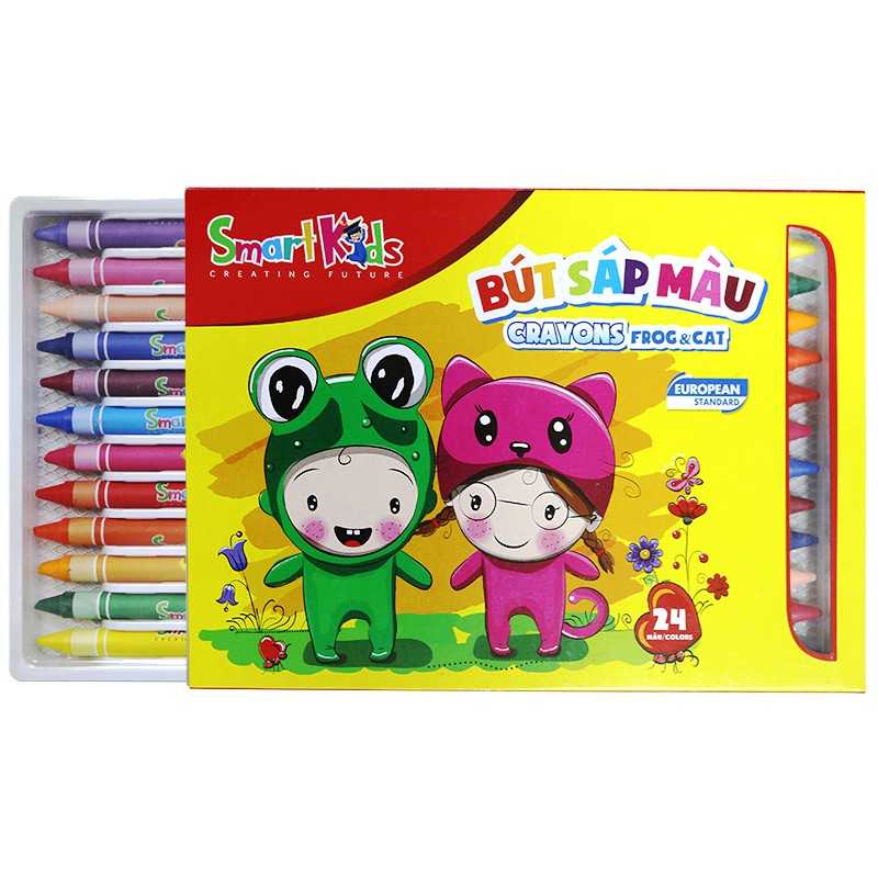 Sáp màu Smartkids FROG &amp; CAT khay nhựa (Hộp 24 màu)