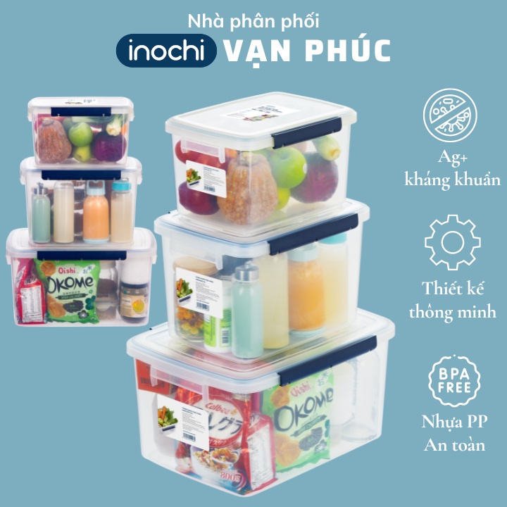 Thùng hộp đựng thực phầm, đồ ăn, ngũ cốc, Inochi Hokkaido Nhật Bản, có nắp chốt khóa cài, không BPA, để tủ lạnh Vạn Phúc