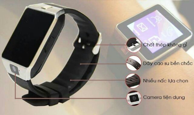 Đồng hồ thông minh Smart Watch DZ-09 xài sim, đồng hồ đeo tay dây silicone