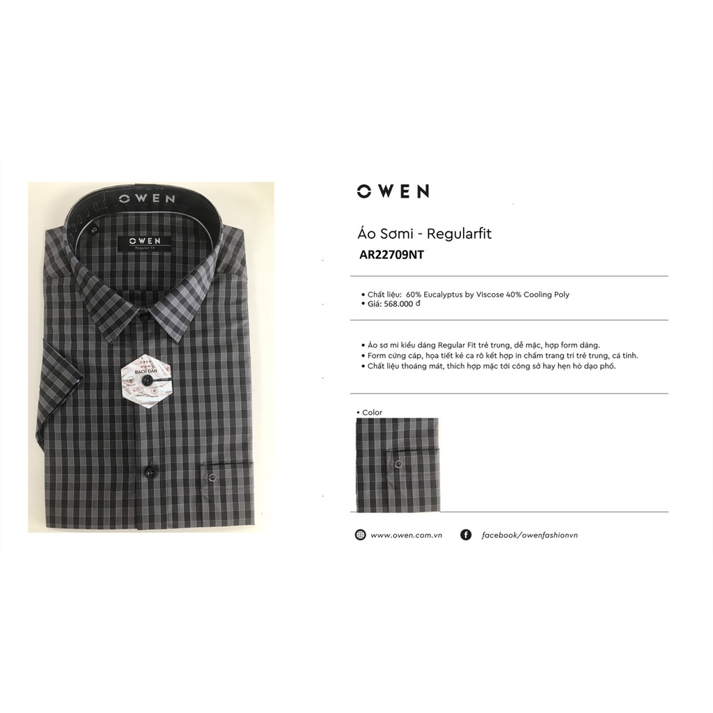Áo Sơ Mi Nam Ngắn Tay Owen AR22709NT Somi Cộc Tay Công Sở Cao Cấp Kẻ Caro Nhỏ Nâu Xám Sợi Bạch Đàn Dáng Suông Tà Lượn | BigBuy360 - bigbuy360.vn