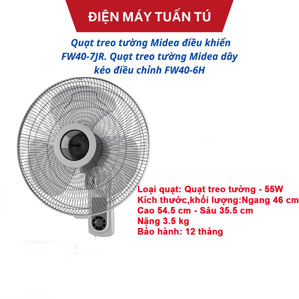 Quạt treo tường Midea điều khiển FW40-7JR. Quạt treo tường Midea dây kéo điều chỉnh FW40-6H