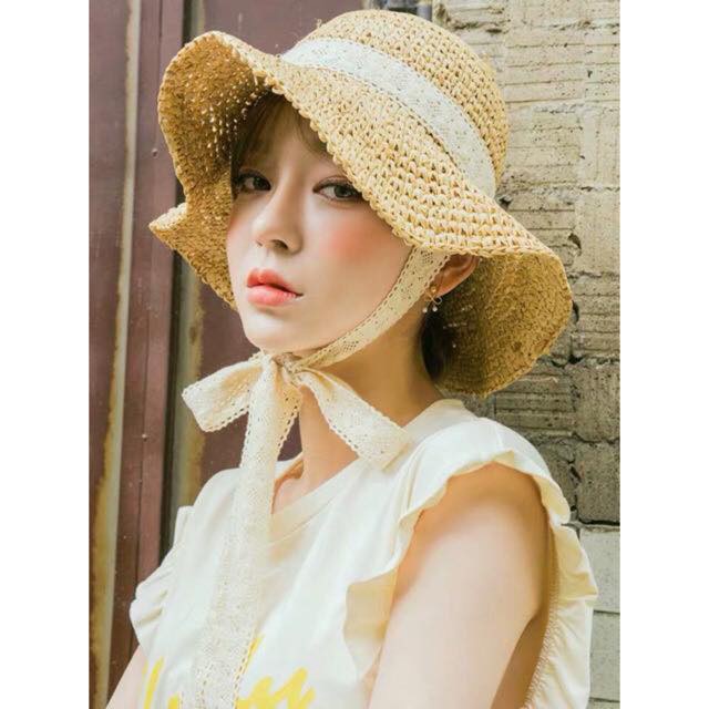 Nón cói, mũ cói mềm móc tay dây ren buộc cổ phong cách XUKA DRESS