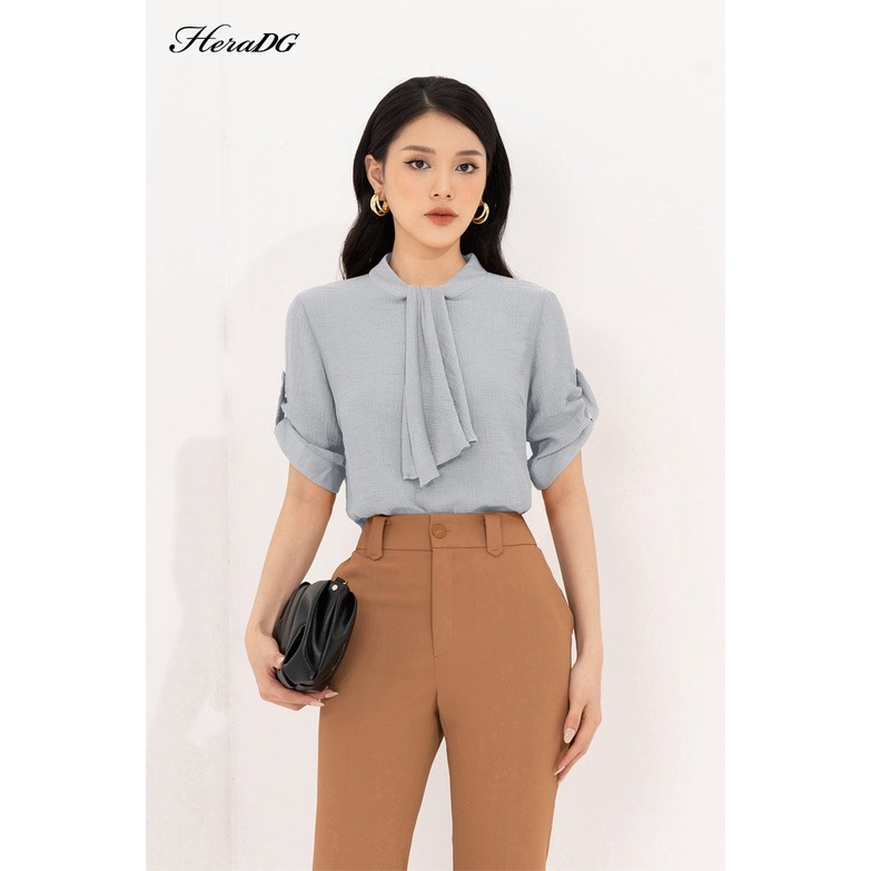 Áo sơ mi kiểu kẹp bèo cổ HeraDG thiết kế tay cộc lơ vê, chất liệu vải tơ cao cấp mềm mịn và thoáng mát SAKBA052-S