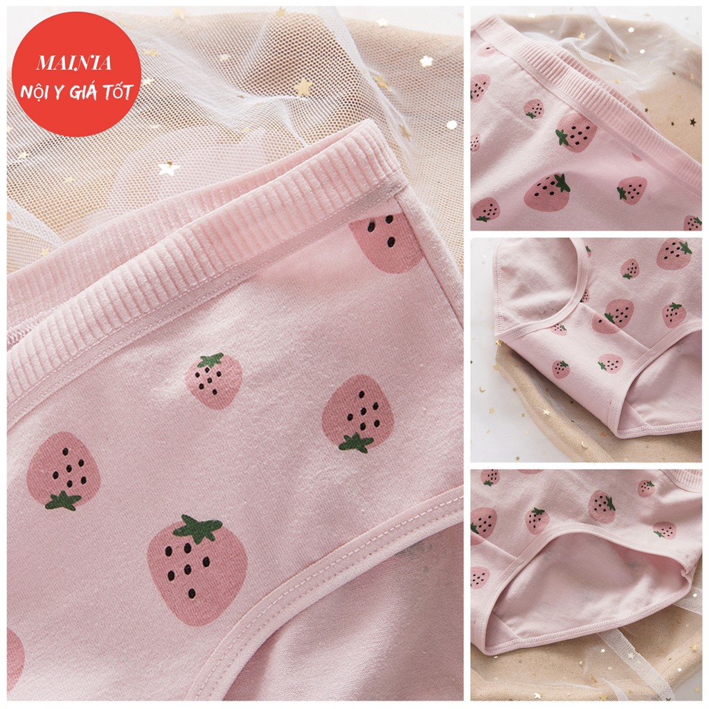 [Có Size M] Quần Lót Nữ Cotton 5 Kiểu Dễ Thương Hoạ Tiết Trái Dâu Cao Cấp Loại 1 Mainia Shop