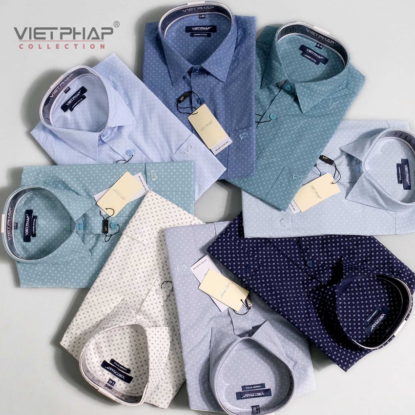 Áo Sơ Mi Nam Tay Ngắn Vạt Ngang Chấm Bi Cao Cấp Bamboo 9402 Việt Pháp. Thấm Hút Mồ Hôi, Chống Tia UV