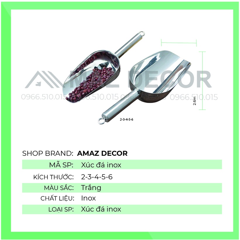 GIÁ SỈ TẠI XƯỞNG Dụng cụ cây muỗng Xúc đá bằng inox 304 số 3-4-5-6 vòng tròn đuôi cán dày xịn đẹp cao gấp giá rẻ các cỡ