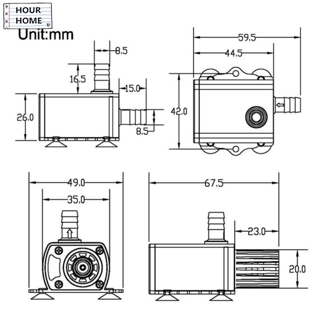 Máy Bơm Nước Không Chổi Than Mini 4 Chế Độ Dc12V Usb 5v