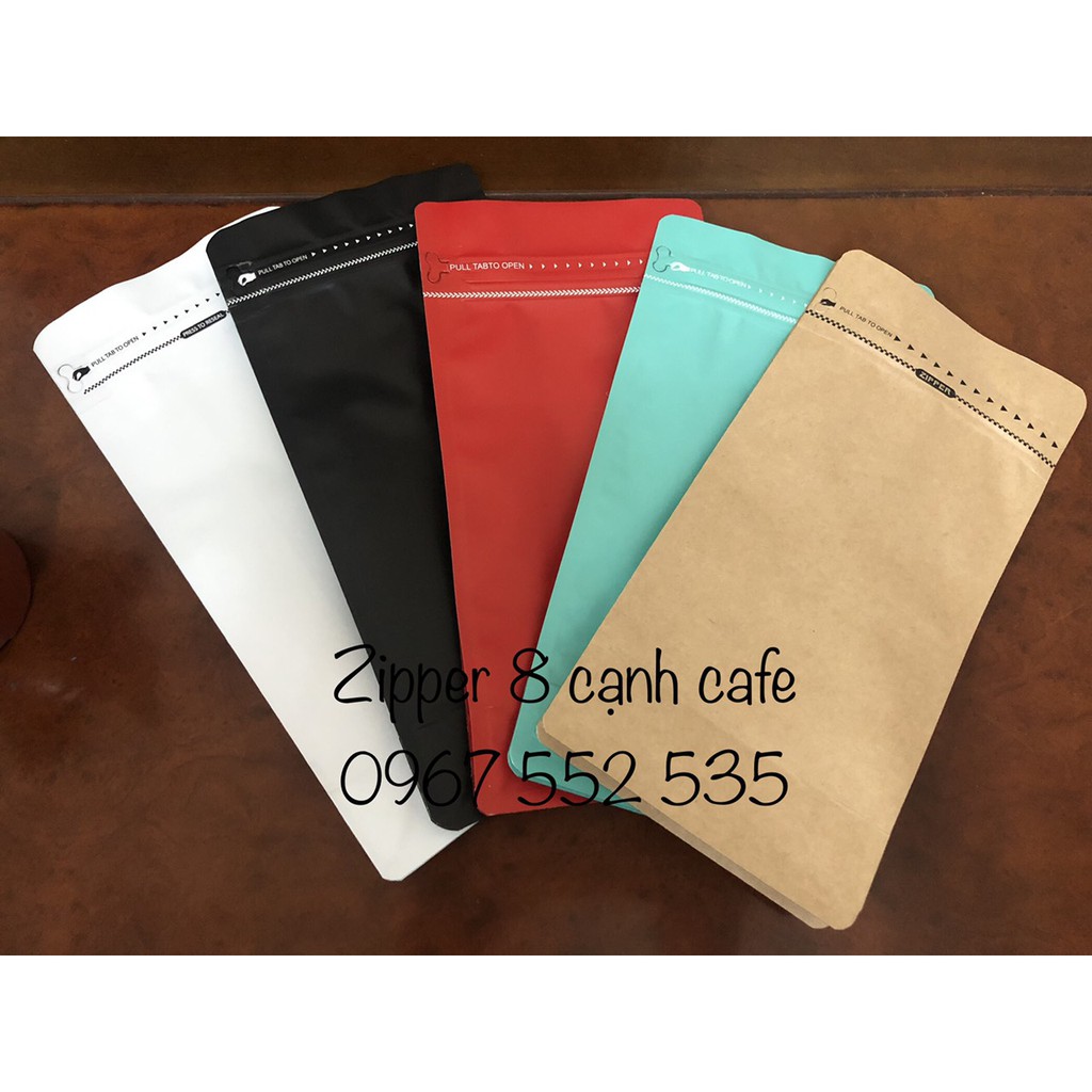 {1kg/size} -  túi 8 cạnh đáy bằng đựng cafe, bột, hạt (Màu: đen, trắng sữa, đỏ, giấy)