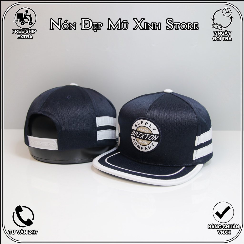 NÓN SNAPBACK BRIXTON NEMO CHẤT COTTON HÀN QUỐC CAO CẤP, PHỐI VIỀN TRẮNG, PHOM NÓN CỨNG CÁP NAM TÍNH chuẩn xịn