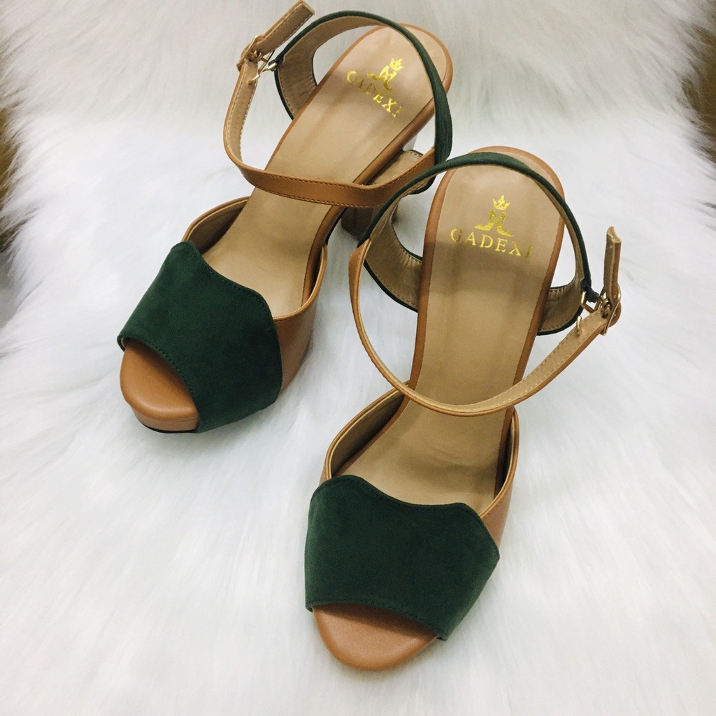 [Free Ship] Giày xăng đan gót vuông cao đúp mũi quai bản phối màu đẹp mắt  TT65