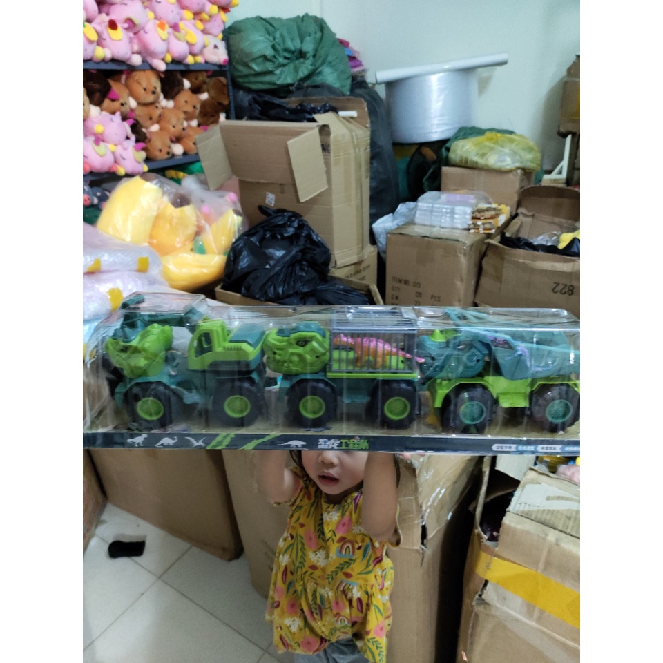 Set 3 xe khủng long , xe công trình cho bé