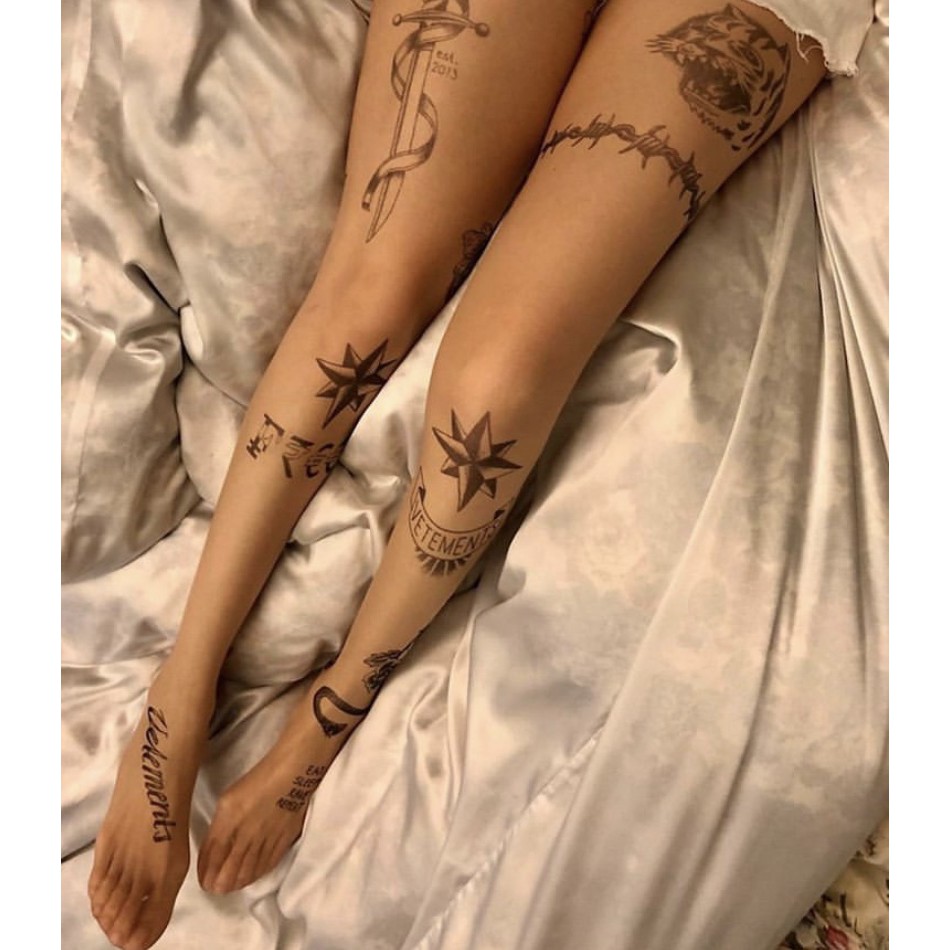 SẴN VETEMENTS Vitamin chất lượng cao hình xăm hình xăm màu da thịt trong suốt sexy jacquard pantyhose A16