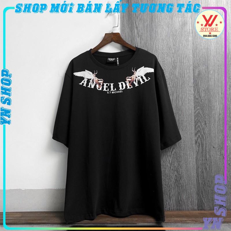 Áo thun tay lỡ Angel Devil , áo thun cotton nam nữ unisex,YNSHOP | BigBuy360 - bigbuy360.vn